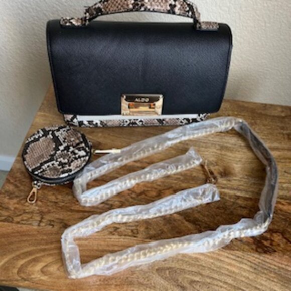 Aldo Color Block Snake Print Satchel with Chain Strap & Coin Purse - Picture 6 of 8